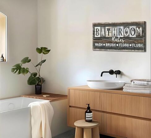 Bathroom Rules Canvas Wall Art Farmhouse Bathroom Sign Picture Vintage Rustic Poster Prints WASH BRUSH FLOSS FLUSH Humorous Sayings Wall Decor for Laundry Room Washroom Toilet Restroom 8x16in Framed in Saudi Arabia