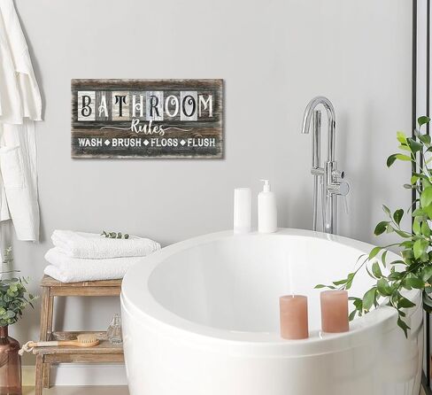 Bathroom Rules Canvas Wall Art Farmhouse Bathroom Sign Picture Vintage Rustic Poster Prints WASH BRUSH FLOSS FLUSH Humorous Sayings Wall Decor for Laundry Room Washroom Toilet Restroom 8x16in Framed in Saudi Arabia