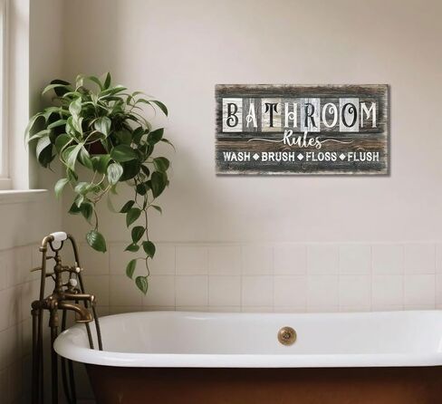 Bathroom Rules Canvas Wall Art Farmhouse Bathroom Sign Picture Vintage Rustic Poster Prints WASH BRUSH FLOSS FLUSH Humorous Sayings Wall Decor for Laundry Room Washroom Toilet Restroom 8x16in Framed in Saudi Arabia