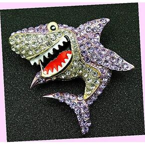 Big Great Purple Ocean Shark Grinning Jaws Rhinestone Necklace Pendant Brooch Rhinestone Brooch Pin for Women in Saudi Arabia