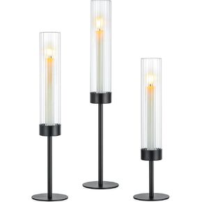 Hewory Gold Hurricane Candle Holders: Brass Candlestick Holders Set of 3 Tall Taper Candle Holders for Candlesticks Candle Sticks Holder Decor for Table Centerpiece Wedding Party Christmas Decorations in Kuwait