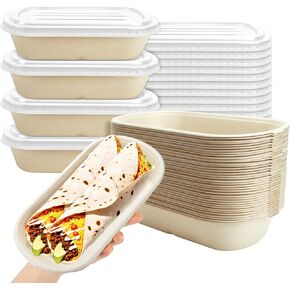 50 Pack Disposable Take Out Food Containers with Lid,23 oz Bagasse Paper To Go Containers Disposable Cardboard Meal Prep Containers Serving Bowls for Salad Leftovers Snack in Kuwait