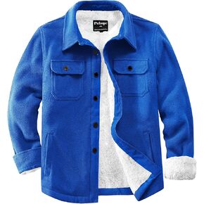 Men's Polar Fleece Warm Sherpa Lined Shirt Jacket for Men Thick Button Down Jacket with Multi Pockets in Kuwait