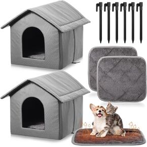 2 Sets Outdoor Cat Shelter with Self Heating Cat Pad Included 2 Pcs 15.8 Inch Waterproof Stray Cat Shelter 2 Pcs Self Warming Cat Pad Outside Cat House Pet Cave with Tent Stakes for Wild Animal Dogs in Saudi Arabia