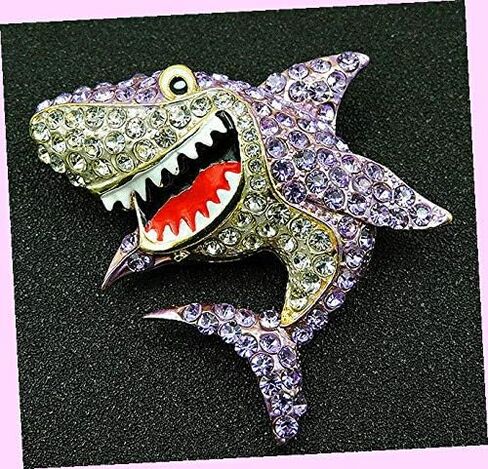 Big Great Purple Ocean Shark Grinning Jaws Rhinestone Necklace Pendant Brooch Rhinestone Brooch Pin for Women in Saudi Arabia
