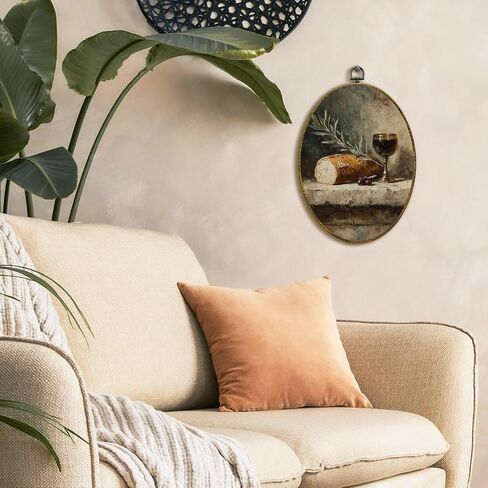 XFCICRLJ Vintage Bread Kitchen Wall Art Decor, Farmhouse Moody Wine Oval Canvas Prints Framed, Rustic Country Cottagecore Wall Art Decorations for Bakery Kitchen Dining Room Decor, 11x8.5 Inch in Saudi Arabia