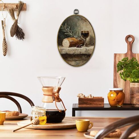 XFCICRLJ Vintage Bread Kitchen Wall Art Decor, Farmhouse Moody Wine Oval Canvas Prints Framed, Rustic Country Cottagecore Wall Art Decorations for Bakery Kitchen Dining Room Decor, 11x8.5 Inch in Saudi Arabia