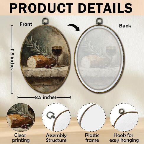 XFCICRLJ Vintage Bread Kitchen Wall Art Decor, Farmhouse Moody Wine Oval Canvas Prints Framed, Rustic Country Cottagecore Wall Art Decorations for Bakery Kitchen Dining Room Decor, 11x8.5 Inch in Saudi Arabia