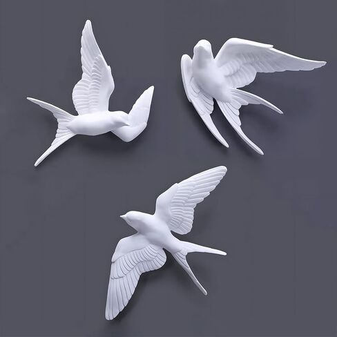 3 Pcs Swallows Bird Wall Sculpture, 3D White Birds Sparrows Swallows Decor, Outdoor/Indoor Peace Peace Dove Bird Figurines for Home, Garden and Patio (White) in Saudi Arabia