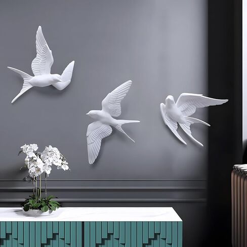 3 Pcs Swallows Bird Wall Sculpture, 3D White Birds Sparrows Swallows Decor, Outdoor/Indoor Peace Peace Dove Bird Figurines for Home, Garden and Patio (White) in Saudi Arabia