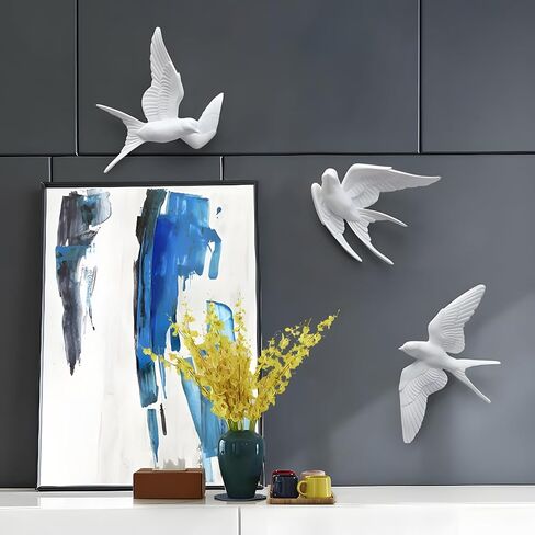 3 Pcs Swallows Bird Wall Sculpture, 3D White Birds Sparrows Swallows Decor, Outdoor/Indoor Peace Peace Dove Bird Figurines for Home, Garden and Patio (White) in Saudi Arabia