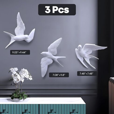 3 Pcs Swallows Bird Wall Sculpture, 3D White Birds Sparrows Swallows Decor, Outdoor/Indoor Peace Peace Dove Bird Figurines for Home, Garden and Patio (White) in Saudi Arabia