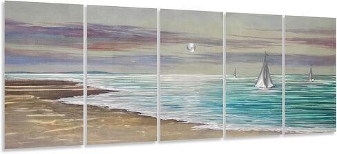 YHSKY ARTS 5-Panel Handcrafted Aluminum Wall Art, Turquoise Ocean Wave Design, Modern Abstract Metal Sculpture Artwork in Kuwait