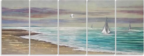 YHSKY ARTS 5-Panel Handcrafted Aluminum Wall Art, Turquoise Ocean Wave Design, Modern Abstract Metal Sculpture Artwork in Kuwait