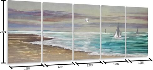 YHSKY ARTS 5-Panel Handcrafted Aluminum Wall Art, Turquoise Ocean Wave Design, Modern Abstract Metal Sculpture Artwork in Kuwait