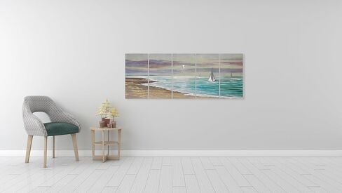 YHSKY ARTS 5-Panel Handcrafted Aluminum Wall Art, Turquoise Ocean Wave Design, Modern Abstract Metal Sculpture Artwork in Kuwait