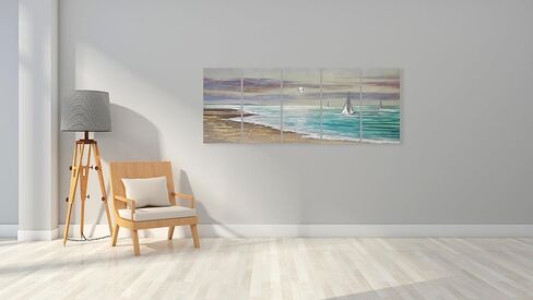 YHSKY ARTS 5-Panel Handcrafted Aluminum Wall Art, Turquoise Ocean Wave Design, Modern Abstract Metal Sculpture Artwork in Kuwait