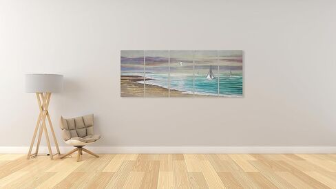 YHSKY ARTS 5-Panel Handcrafted Aluminum Wall Art, Turquoise Ocean Wave Design, Modern Abstract Metal Sculpture Artwork in Kuwait