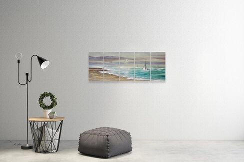 YHSKY ARTS 5-Panel Handcrafted Aluminum Wall Art, Turquoise Ocean Wave Design, Modern Abstract Metal Sculpture Artwork in Kuwait