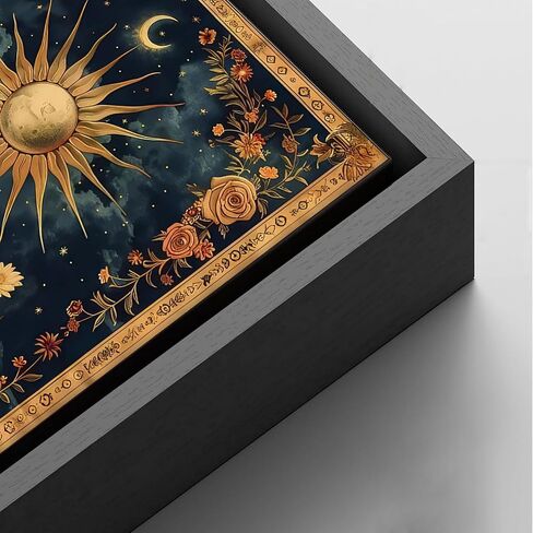 3pcs Sun and Moon Celestial Canvas Wall Art Tarot Crescent Moon Picture Wall Decor Gothic Wildflowers Painting Posters Print Artwork Aesthetic Dark Academia Vibe for Bedroom Home Decor(12x16in) in Saudi Arabia
