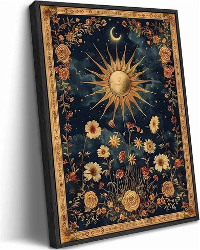 3pcs Sun and Moon Celestial Canvas Wall Art Tarot Crescent Moon Picture Wall Decor Gothic Wildflowers Painting Posters Print Artwork Aesthetic Dark Academia Vibe for Bedroom Home Decor(12x16in) in Saudi Arabia