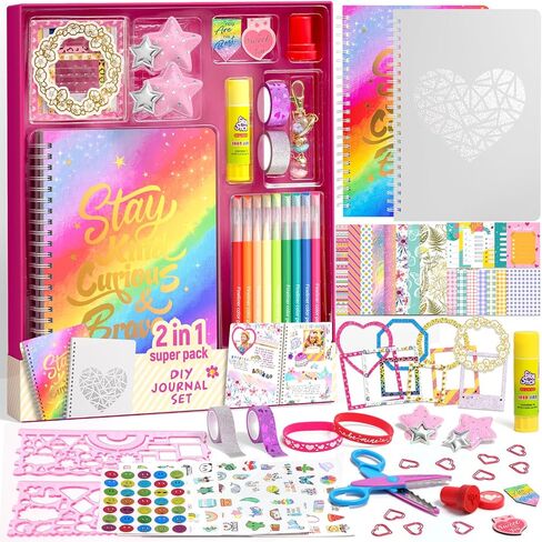 2-Pack DIY Journal Kit for Girls Ages 8-14 Year Old, Birthday Gifts for Teen Girls, 70+ Pcs Art & Crafts, Scrapbook & Diary Supplies Toy Set Trendy Stuff for Kids in Kuwait
