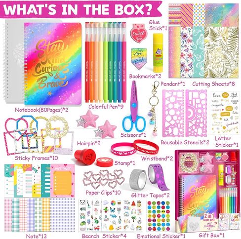 2-Pack DIY Journal Kit for Girls Ages 8-14 Year Old, Birthday Gifts for Teen Girls, 70+ Pcs Art & Crafts, Scrapbook & Diary Supplies Toy Set Trendy Stuff for Kids in Kuwait