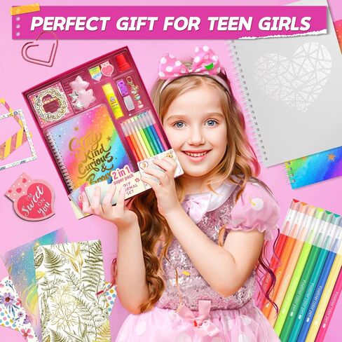 2-Pack DIY Journal Kit for Girls Ages 8-14 Year Old, Birthday Gifts for Teen Girls, 70+ Pcs Art & Crafts, Scrapbook & Diary Supplies Toy Set Trendy Stuff for Kids in Kuwait