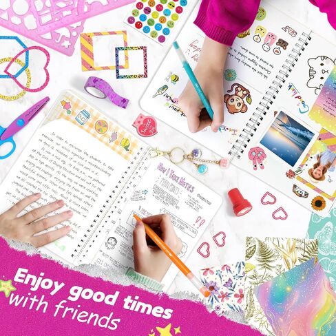 2-Pack DIY Journal Kit for Girls Ages 8-14 Year Old, Birthday Gifts for Teen Girls, 70+ Pcs Art & Crafts, Scrapbook & Diary Supplies Toy Set Trendy Stuff for Kids in Kuwait