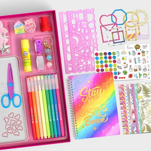 2-Pack DIY Journal Kit for Girls Ages 8-14 Year Old, Birthday Gifts for Teen Girls, 70+ Pcs Art & Crafts, Scrapbook & Diary Supplies Toy Set Trendy Stuff for Kids in Kuwait