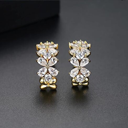 14K Gold Flower Moissanite Open Hoop Earrings, Modern Minimalist Design, Chic Accessory for Women in Saudi Arabia