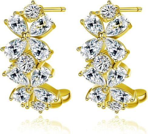 14K Gold Flower Moissanite Open Hoop Earrings, Modern Minimalist Design, Chic Accessory for Women in Saudi Arabia