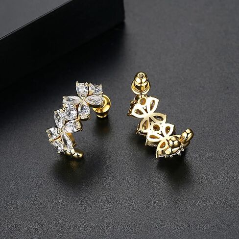 14K Gold Flower Moissanite Open Hoop Earrings, Modern Minimalist Design, Chic Accessory for Women in Saudi Arabia