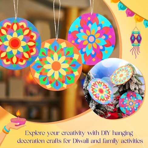 12 Pcs 7 Inch Mandala Wooden Sand Art Kits Sand Painting for Adults Mandala Coloring Craft with 6 Colorful Sand Option for DIY Diwali Thanksgiving Christmas Gift Festival Party Favor in Saudi Arabia