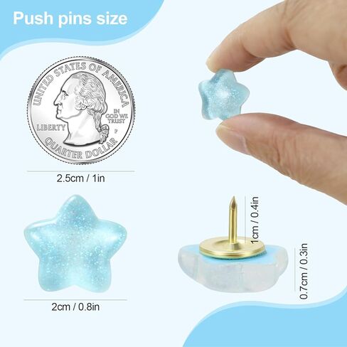 20pcs Decorative Push Pins, Star Glitter Thumb Tacks for Bulletin Board Decor, Cute Push Pins for Corkboard, Photo Wall, Feature Wall,Map, Bulletin Board, Office or Home (Blue Star) in Kuwait