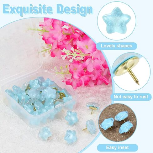 20pcs Decorative Push Pins, Star Glitter Thumb Tacks for Bulletin Board Decor, Cute Push Pins for Corkboard, Photo Wall, Feature Wall,Map, Bulletin Board, Office or Home (Blue Star) in Kuwait