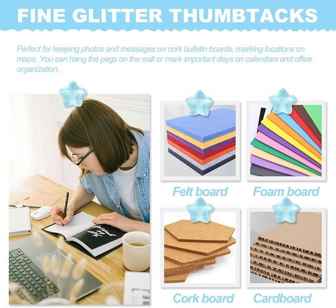 20pcs Decorative Push Pins, Star Glitter Thumb Tacks for Bulletin Board Decor, Cute Push Pins for Corkboard, Photo Wall, Feature Wall,Map, Bulletin Board, Office or Home (Blue Star) in Kuwait