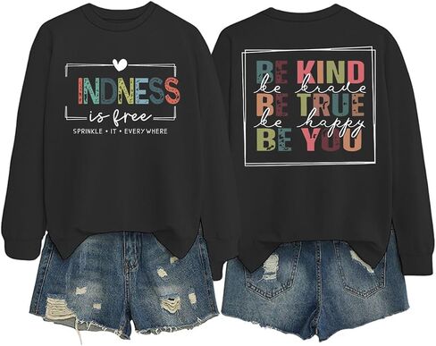 Kindness is Free Sweatshirt Womens Be Kind Brave Happy Graphic Long Sleeve Crewneck Tops for Teacher Sweatshirt in Saudi Arabia