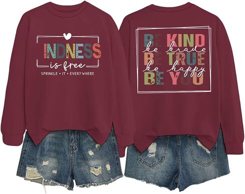 Kindness is Free Sweatshirt Womens Be Kind Brave Happy Graphic Long Sleeve Crewneck Tops for Teacher Sweatshirt in Saudi Arabia