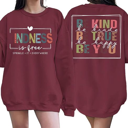 Kindness is Free Sweatshirt Womens Be Kind Brave Happy Graphic Long Sleeve Crewneck Tops for Teacher Sweatshirt in Saudi Arabia