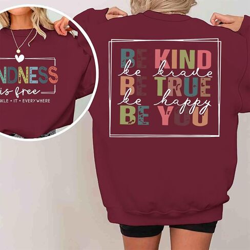 Kindness is Free Sweatshirt Womens Be Kind Brave Happy Graphic Long Sleeve Crewneck Tops for Teacher Sweatshirt in Saudi Arabia