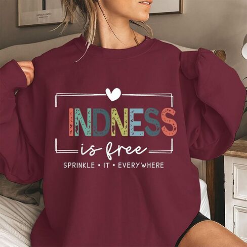 Kindness is Free Sweatshirt Womens Be Kind Brave Happy Graphic Long Sleeve Crewneck Tops for Teacher Sweatshirt in Saudi Arabia