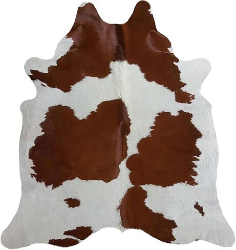 سجادة منطقة جلد البقر باللونين البني والأبيض من Urban BUCK، سجادة من جلد البقر الطبيعي عالي الجودة لديكور غرفة النوم، 5 أقدام × 7 أقدام (60 بوصة × 84 بوصة، 152.4 سم × 213.36 سم) in Kuwait
