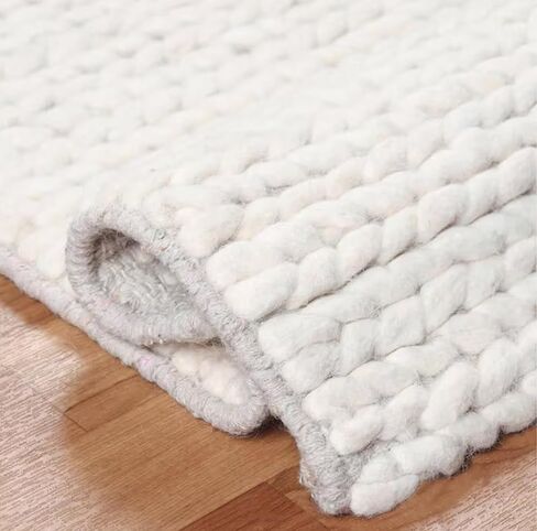 FRELISH DECOR Wool Cotton Area Rug for Living Room and Bedroom, 9'x12' Handwoven Braided Chunky Knit Cable Rugs, Farmhouse Contemporary Area Rug: Wool Ivory Premium in Saudi Arabia