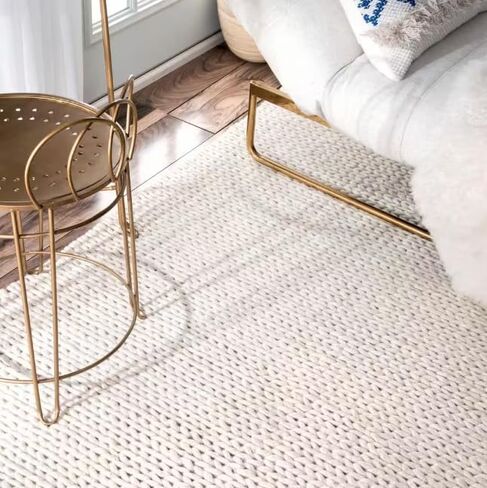 FRELISH DECOR Wool Cotton Area Rug for Living Room and Bedroom, 9'x12' Handwoven Braided Chunky Knit Cable Rugs, Farmhouse Contemporary Area Rug: Wool Ivory Premium in Saudi Arabia