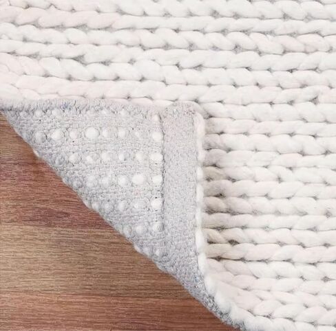 FRELISH DECOR Wool Cotton Area Rug for Living Room and Bedroom, 9'x12' Handwoven Braided Chunky Knit Cable Rugs, Farmhouse Contemporary Area Rug: Wool Ivory Premium in Saudi Arabia