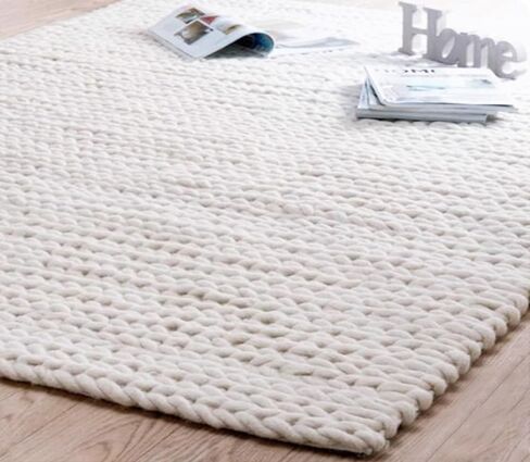 FRELISH DECOR Wool Cotton Area Rug for Living Room and Bedroom, 9'x12' Handwoven Braided Chunky Knit Cable Rugs, Farmhouse Contemporary Area Rug: Wool Ivory Premium in Saudi Arabia