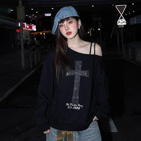 تي شيرت Cross Harajuku Y2k بأكمام طويلة من Rock Goth Punk بأكمام طويلة تي شيرت أنيق ملابس الشارع الهيب هوب in Kuwait