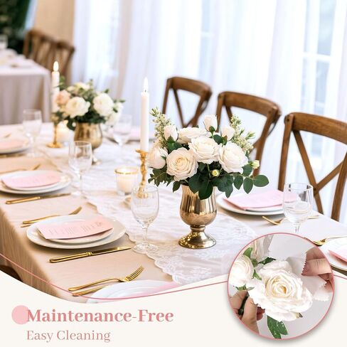 JOHOUSE 4 Stems White Roses Artificial Flowers with Stems, 12 Flowers Roses Bouquet for DIY Crafts Home Wedding Table Centerpieces Vase Fillers in Saudi Arabia