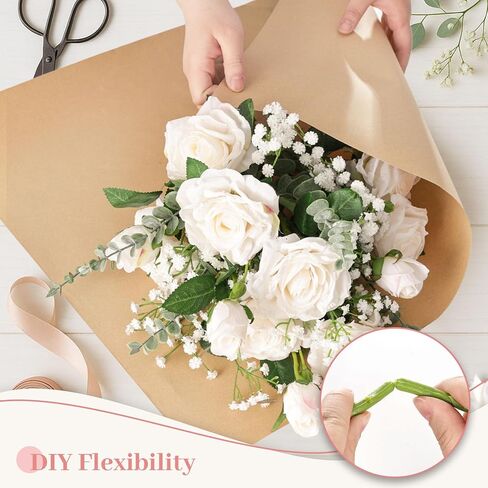 JOHOUSE 4 Stems White Roses Artificial Flowers with Stems, 12 Flowers Roses Bouquet for DIY Crafts Home Wedding Table Centerpieces Vase Fillers in Saudi Arabia